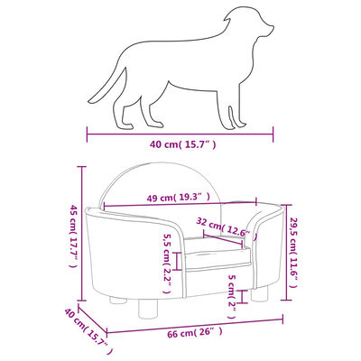 vidaXL Cama para perros de terciopelo gris claro 66x40x45 cm