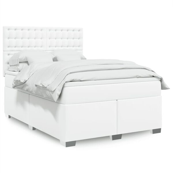 vidaXL Cama box spring con colch&oacute;n cuero sint&eacute;tico blanco 140x190 cm