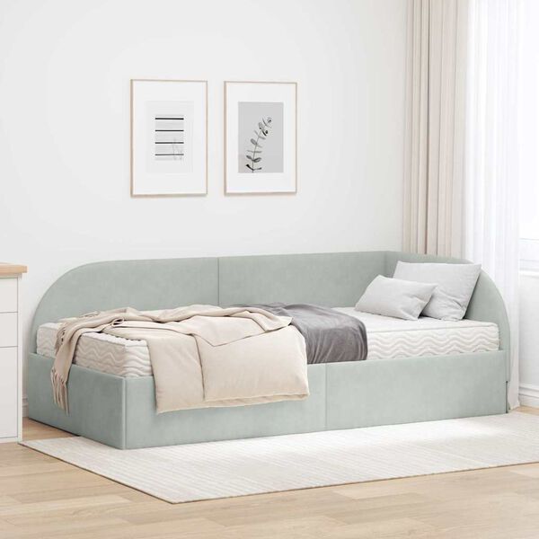 vidaXL Estructura de Cama Esquina con Colch&oacute;n Manual 2 pcs Gris claro