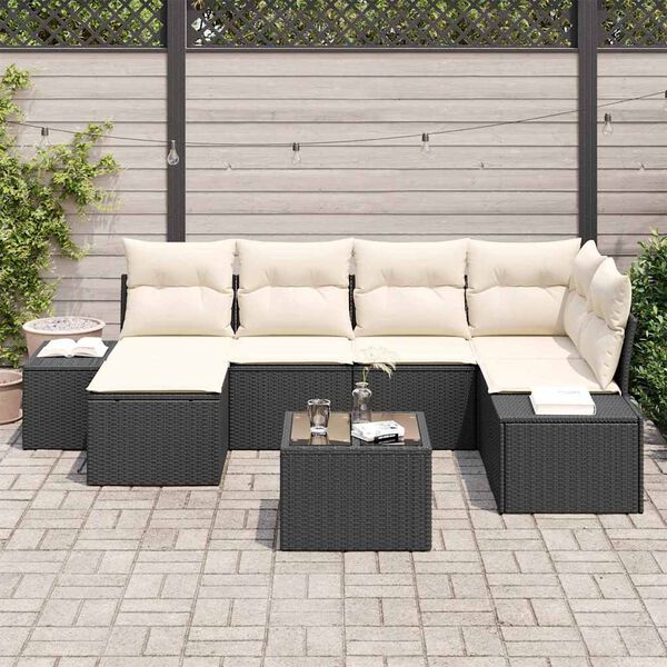 vidaXL Conjunto de sof&aacute; de jard&iacute;n 6 pcs Negro y crema rat&aacute;n sint&eacute;tico