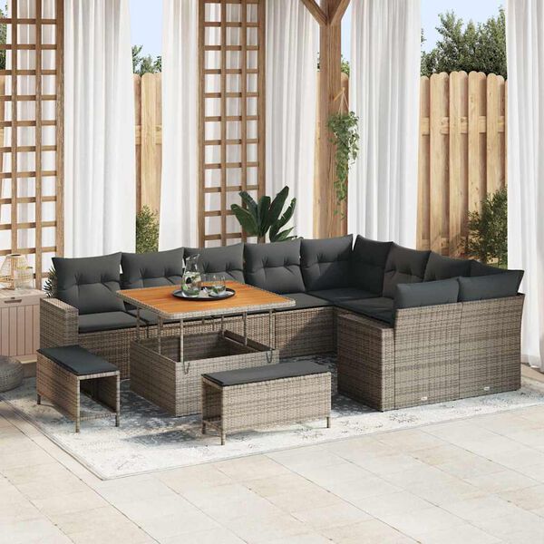 vidaXL Conjunto de sof&aacute;s de jard&iacute;n 12 pcs Gris rat&aacute;n sint&eacute;tico