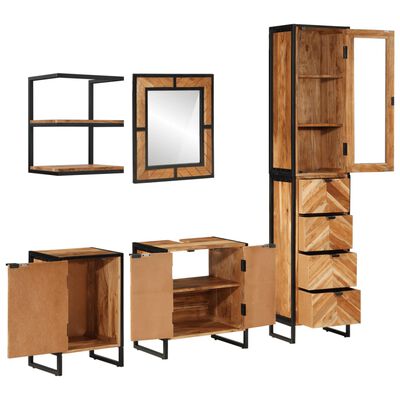 vidaXL Conjunto de muebles baño 5 pzas madera maciza acacia y hierro