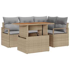 vidaXL Conjunto de sof&aacute; de jard&iacute;n 5 pcs Beige Polirat&aacute;n