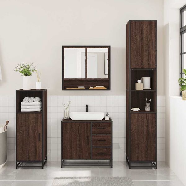 vidaXL Set de muebles baño 3 pzas madera contrachapada roble marrón
