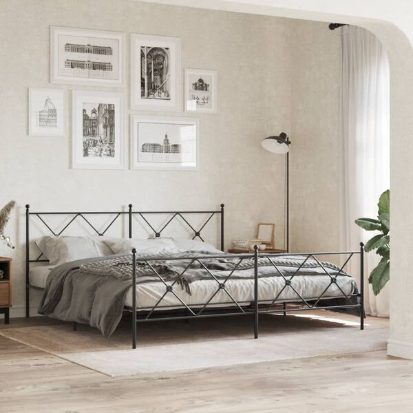 vidaXL Estructura cama sin colch&oacute;n con estribo metal negro 180x200 cm