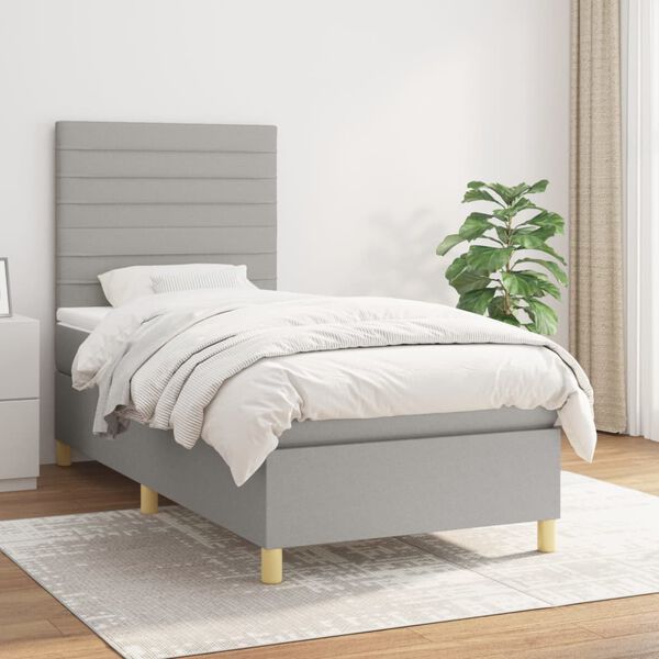 vidaXL Cama box spring con colch&oacute;n tela gris claro 100x200 cm