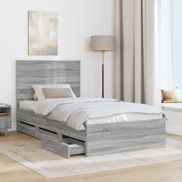 vidaXL Estructura de cama Gris Sonoma 100 x 200 cm Madera Ingenieril