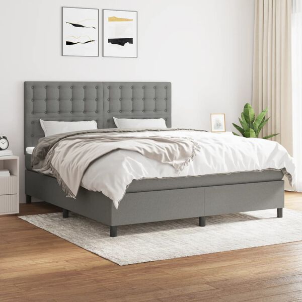 vidaXL Cama box spring con colch&oacute;n tela gris oscuro 160x200 cm