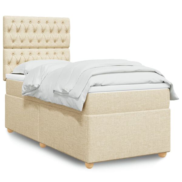vidaXL Cama box spring con colch&oacute;n tela color crema 90x200 cm