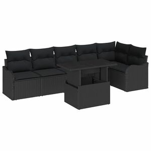 vidaXL Conjunto de sof&aacute; de jard&iacute;n 7 uds. Negro Rattan de Poli&eacute;ster