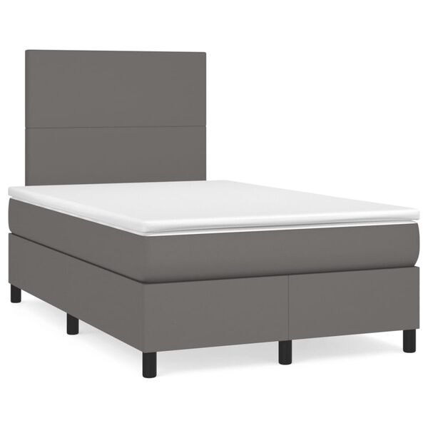 vidaXL Cama box spring con colch&oacute;n LED cuero sint&eacute;tico gris 120x190 cm