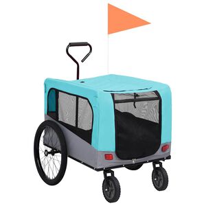 vidaXL Remolque de bicicleta para mascotas cochecito 2 en 1 azul gris