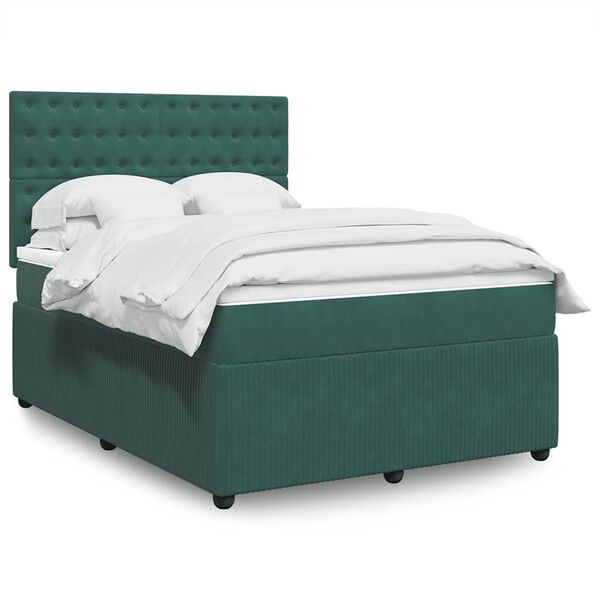 vidaXL Cama box spring con colch&oacute;n terciopelo verde oscuro 140x190 cm