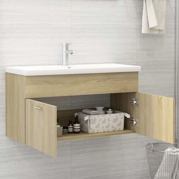 vidaXL Armario para lavabo contrachapada color roble 90x38,5x46 cm