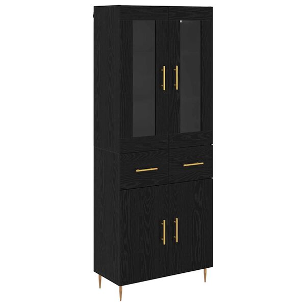 vidaXL Aparador alto con caj&oacute;n 2 pcs Roble Negro Madera de ingenier&iacute;a