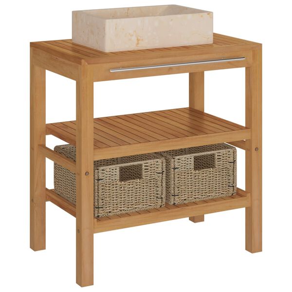 vidaXL Mueble tocador madera teca maciza con lavabo de m&aacute;rmol crema