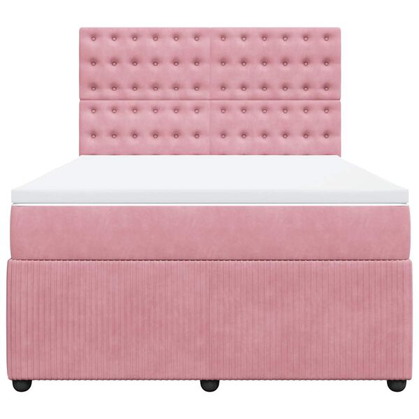 vidaXL Cama box spring con colch&oacute;n terciopelo rosa 160x200 cm
