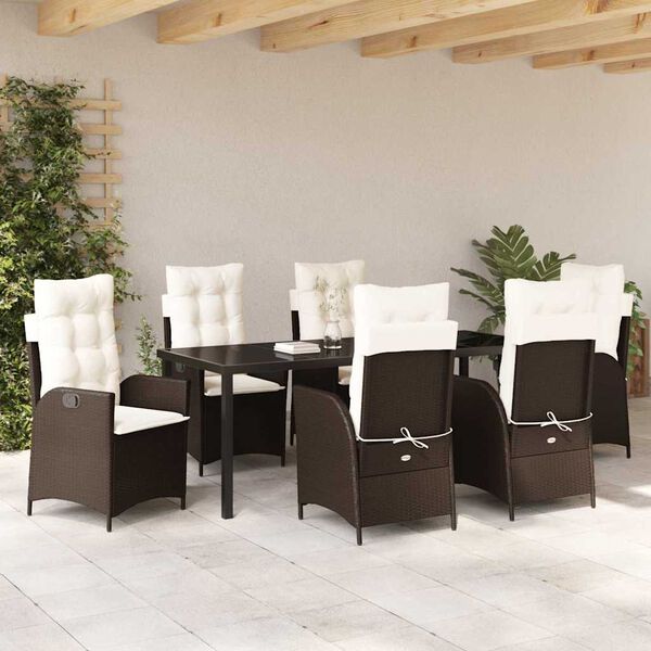 vidaXL Conjunto de Comedor de Jard&iacute;n 7 pcs Marr&oacute;n rat&aacute;n sint&eacute;tico