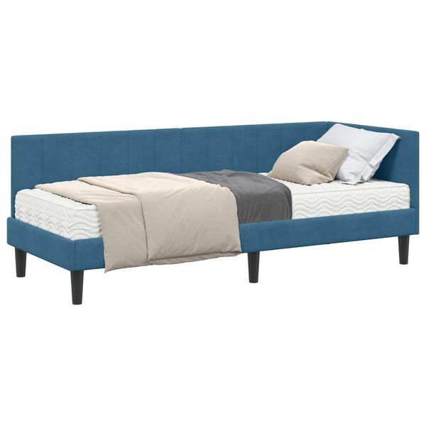 vidaXL Estructura de Cama Esquina con Colch&oacute;n 2 pcs Azul Terciopelo