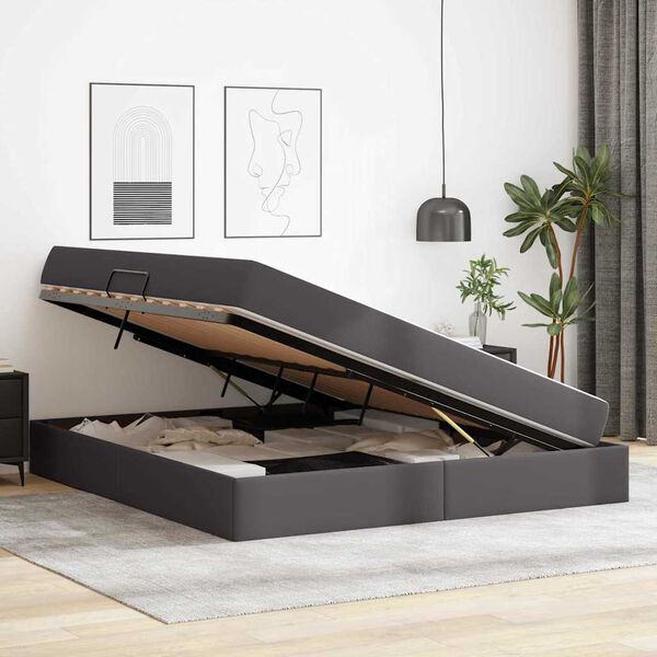vidaXL Cama con almacenamiento y colchón con colchón Gris 180 x 200 cm