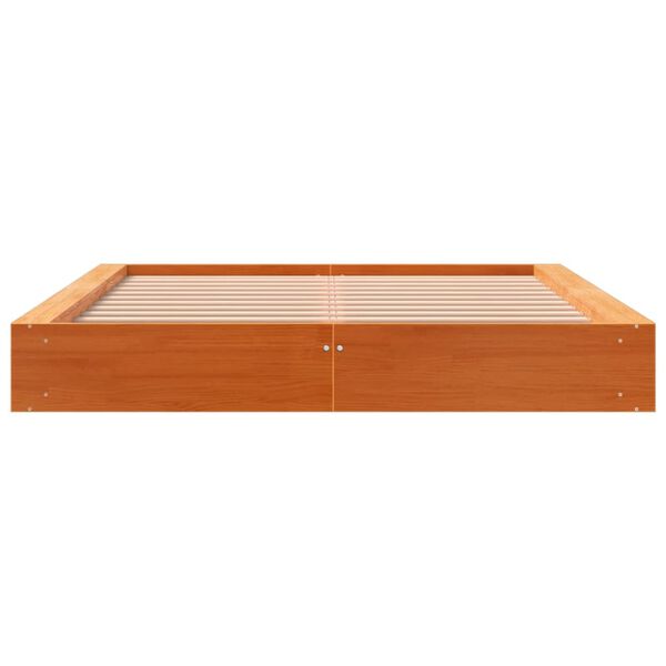 vidaXL Cama sin colch&oacute;n madera maciza de pino marr&oacute;n cera 140x190 cm