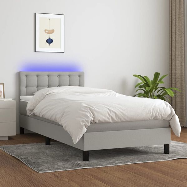vidaXL Cama box spring colch&oacute;n y luces LED tela gris claro 80x200 cm