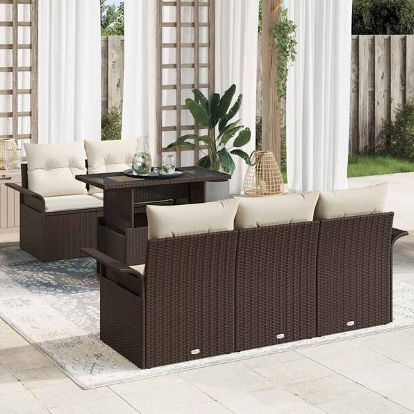 vidaXL Conjunto de sofá de jardín 6 pcs Marrón Rattan de Poliéster