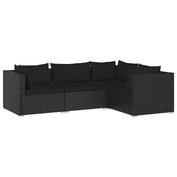 vidaXL Set de muebles de jard&iacute;n 4 pzas y cojines rat&aacute;n sint&eacute;tico negro