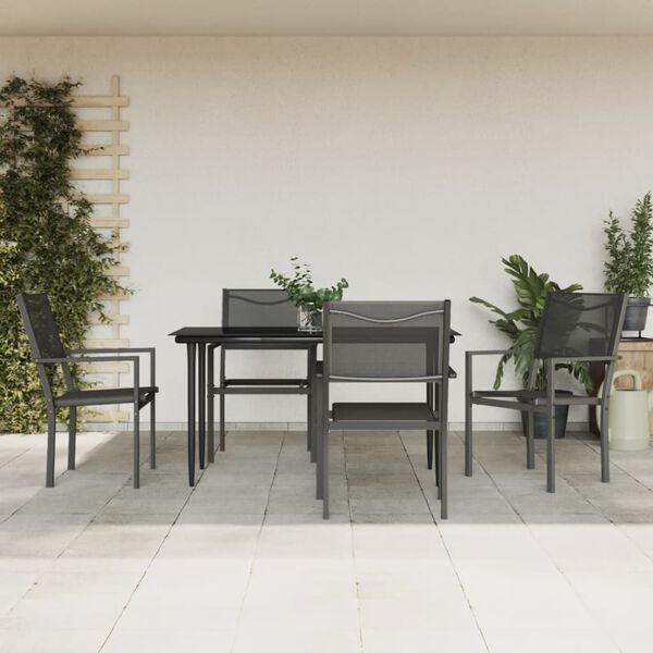 vidaXL Juego de comedor para jard&iacute;n 5 piezas acero y textilene negro
