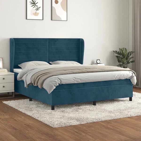 vidaXL Cama box spring con colch&oacute;n terciopelo azul oscuro 160x200 cm