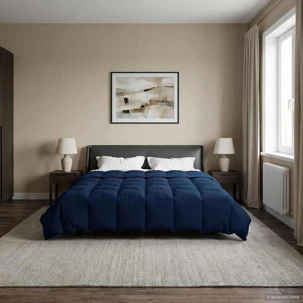 vidaXL Edred&oacute;n de Invierno Azul Oscuro 200 x 220 cm Microfibra