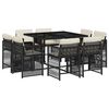 vidaXL Set de comedor de jard&iacute;n 9 pzas y cojines rat&aacute;n sint&eacute;tico negro