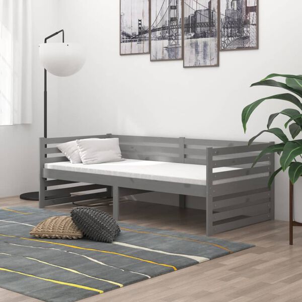 vidaXL Sof&aacute; cama con colch&oacute;n madera de pino maciza gris 90x200 cm