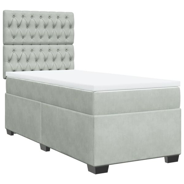 vidaXL Cama box spring con colchón terciopelo gris claro 90x190 cm
