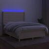 vidaXL Cama box spring colch&oacute;n y luces LED tela crema 140x190 cm