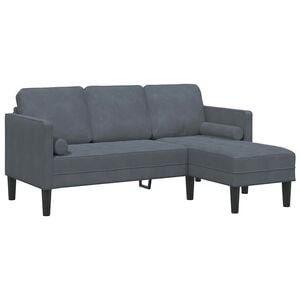 vidaXL Juego de Sof&aacute; con coj&iacute;n Gris oscuro Poli&eacute;ster