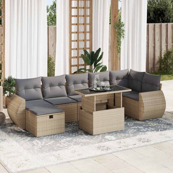 vidaXL Set de sof&aacute;s de jard&iacute;n y cojines 8 piezas rat&aacute;n sint&eacute;tico beige