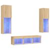 vidaXL Muebles TV pared con LED 5 pzas madera ingenier&iacute;a roble Sonoma