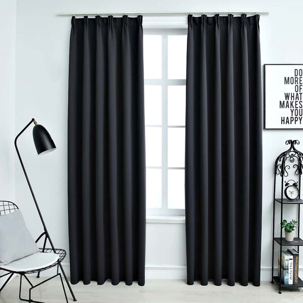 vidaXL Cortinas opacas con ganchos 2 piezas negro 140x225 cm