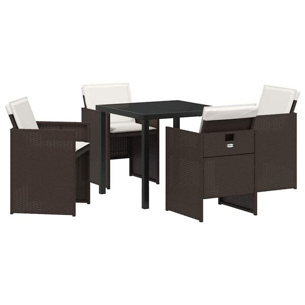 vidaXL Conjunto de Comedor de Jard&iacute;n 5 pcs Marr&oacute;n rat&aacute;n sint&eacute;tico
