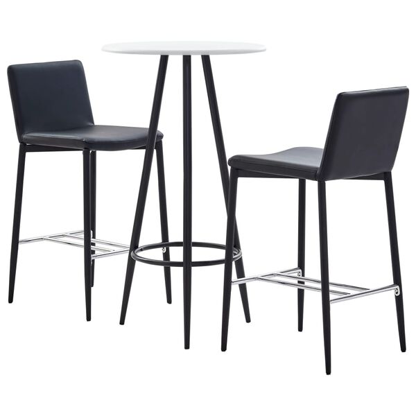 vidaXL Set mesa alta y taburetes de bar 3 piezas cuero sint&eacute;tico negro