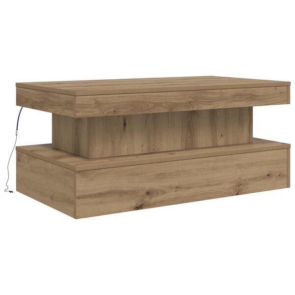 vidaXL Mesa de centro con luces LED roble artisian 90x50x40 cm