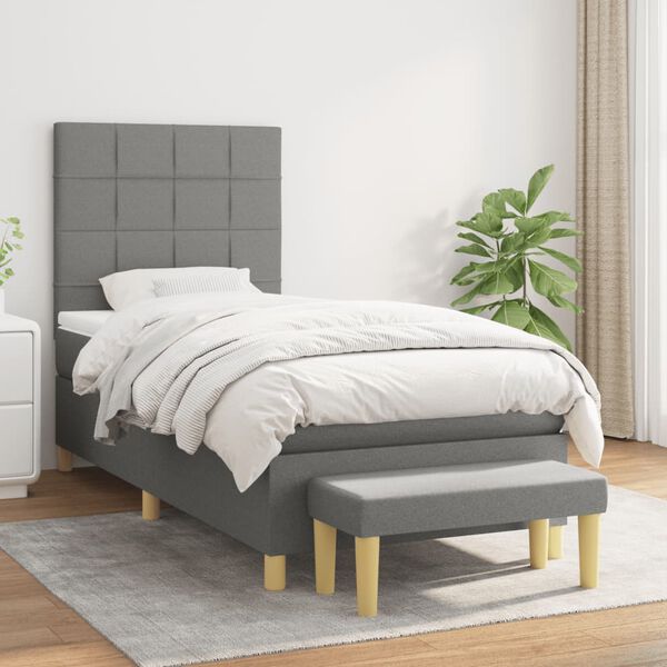 vidaXL Cama box spring con colch&oacute;n tela gris oscuro 90x200 cm