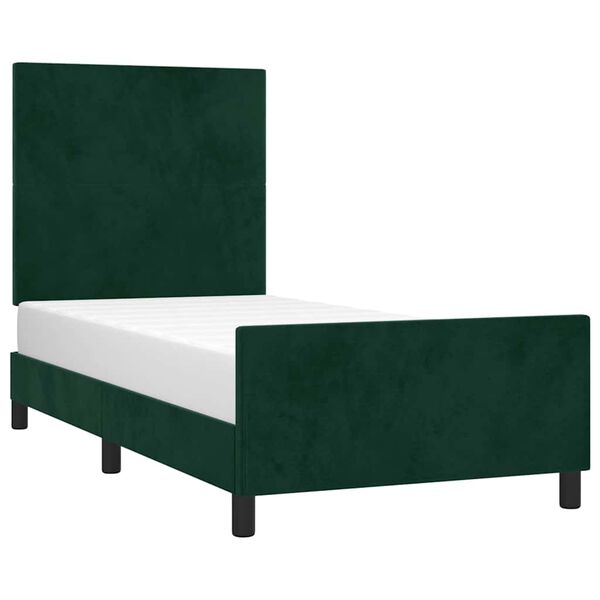 vidaXL Estructura de cama sin colch&oacute;n terciopelo verde oscuro 90x190cm