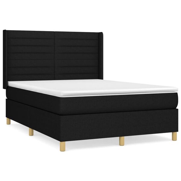 vidaXL Cama box spring con colch&oacute;n tela negro 140x190 cm