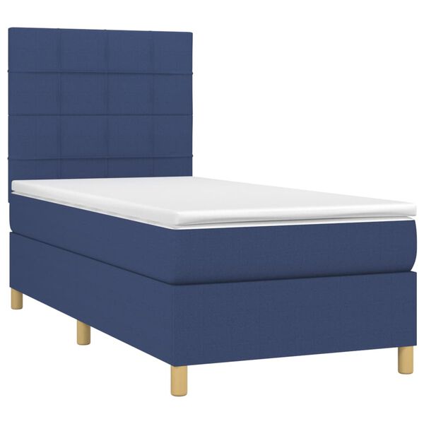 vidaXL Cama box spring colch&oacute;n y luces LED tela azul 90x190 cm