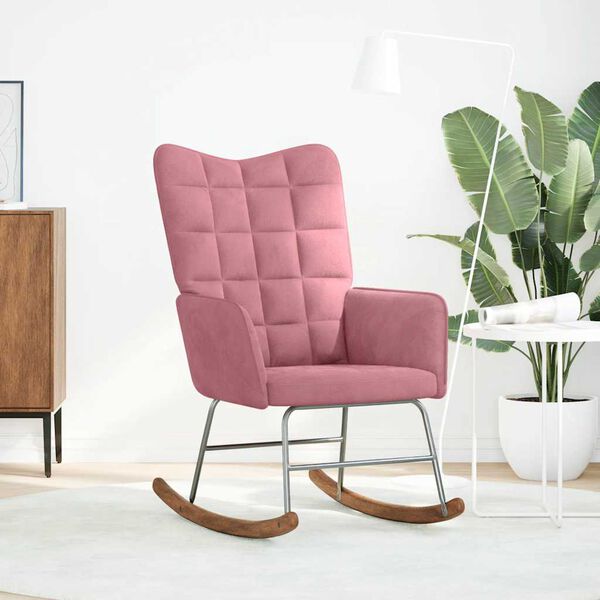 vidaXL Silla mecedora de terciopelo rosa