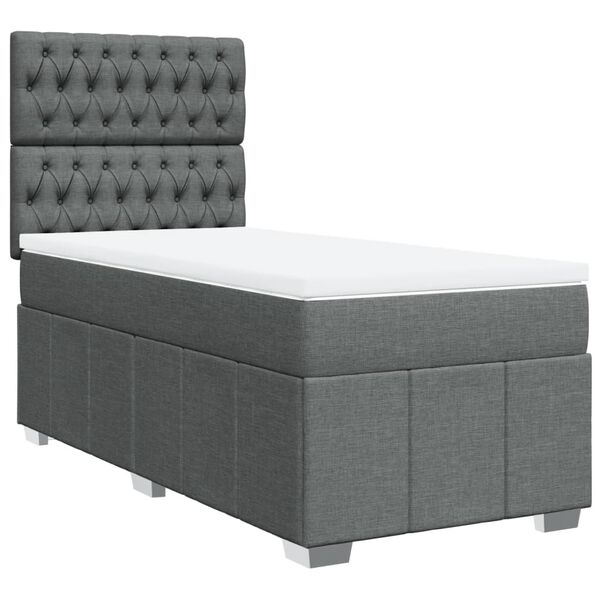 vidaXL Cama box spring con colch&oacute;n tela gris oscuro 100x200 cm