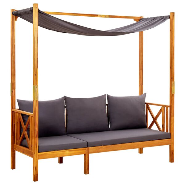 vidaXL Banco de jard&iacute;n con toldo y reposapi&eacute;s madera de acacia maciza