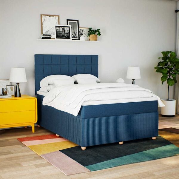vidaXL Cama box spring con colch&oacute;n tela azul 140x190 cm